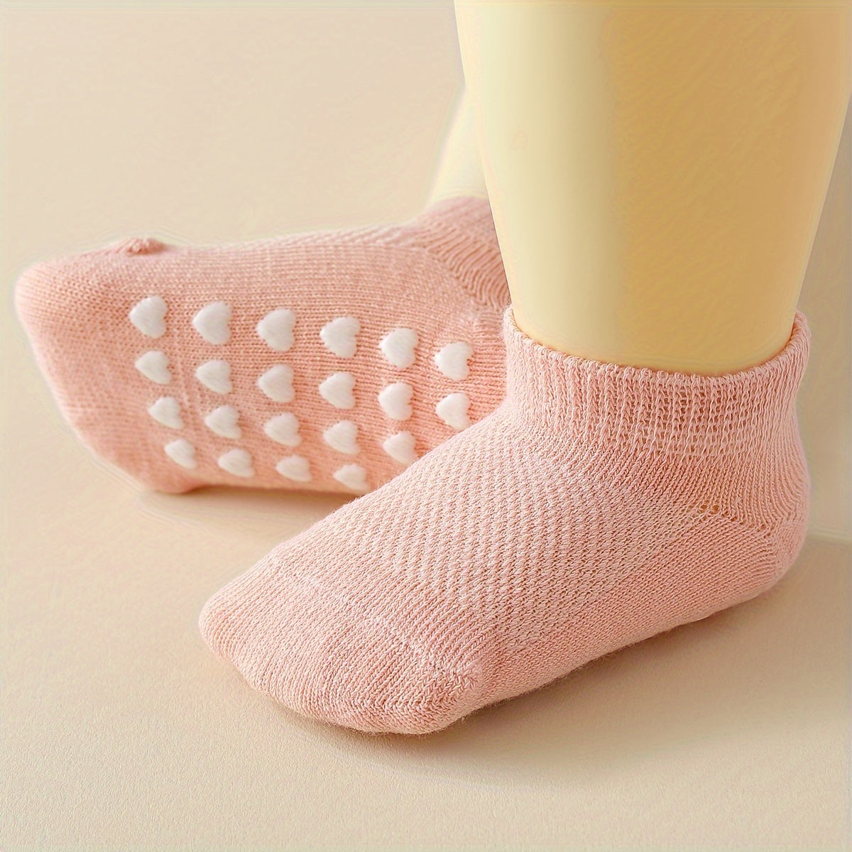 10pcs Soft Cotton Blend Non-Slip Kids Ankle Socks - Breathable Mesh, Solid Color for Spring & Fall, Hand Wash Only, Cute Design