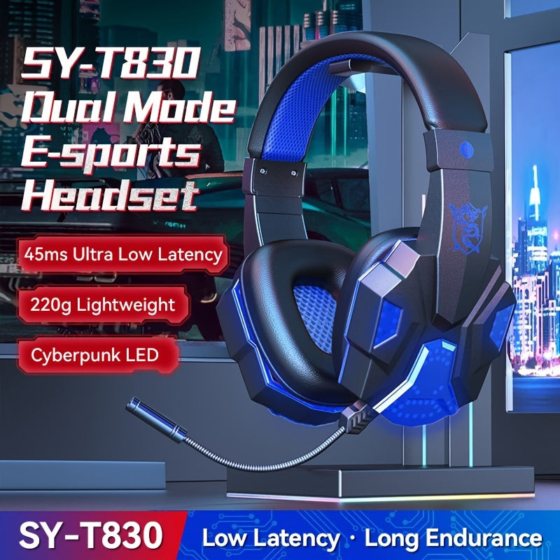 SY-T830 Wireless Gaming Headset with Wireless, Noise Isolation, 45ms Ultra-Low Latency, Long Battery Life, Built-in Mic, Type-C Charging, for Phones & Laptops.