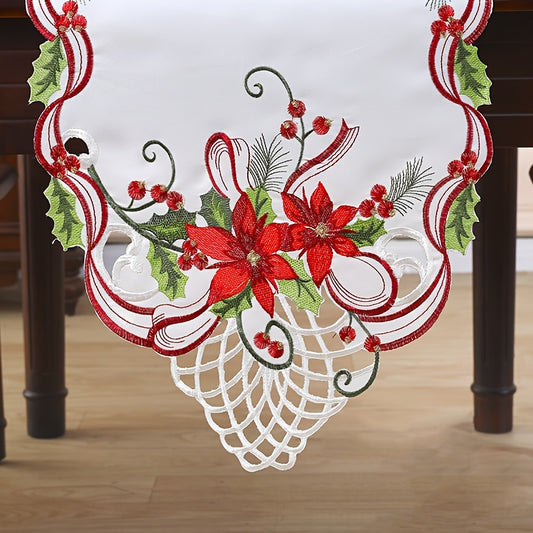 1pc Exquisite Christmas Embroidered Table Runner, Hand Hollowed, Perfect for Holiday Decor and Parties in Dining and Living Rooms