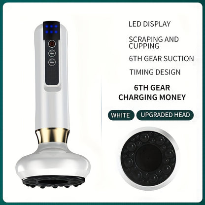 Cloud Prime Electric Vacuum Cupping Massager with 6/12 levels, USB rechargeable with 1800mAh battery. Available in White, Green, Gray.