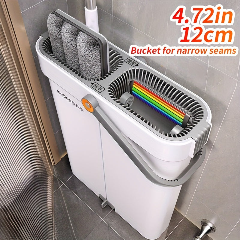 Introducing the Joybos 15.55in/39.5cm Mop and Bucket Set! This convenient set includes a No-Hand-Wash Flat Mop with 3 Washable Microfiber Cloths, perfect for both wet and dry use. Ideal for tiles, wood, marble, and more, this set is versatile and