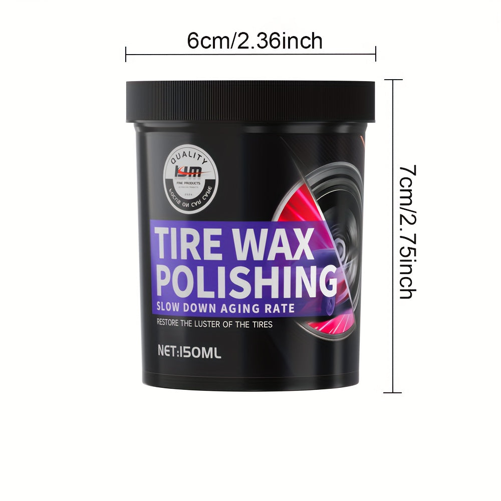 150ml Black Tire Wax Polish for long-lasting shine and protection for rubber, plastic, and car wheels. Contains applicator sponge.