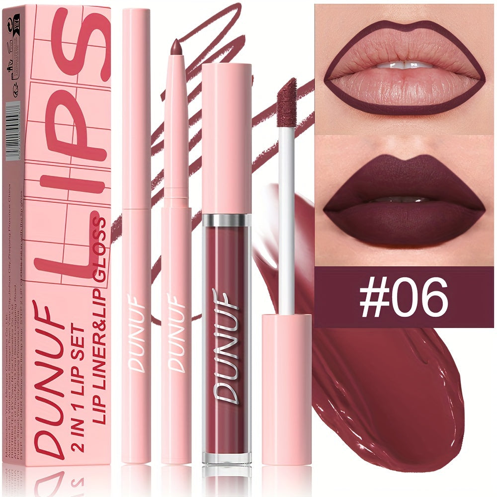 Matte lip gloss lip liner set that is durable, waterproof, sweat-resistant, and easy to color.