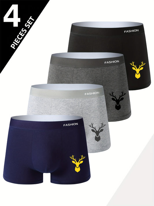 Set of 4 breathable, soft men's underwear with animal print design.