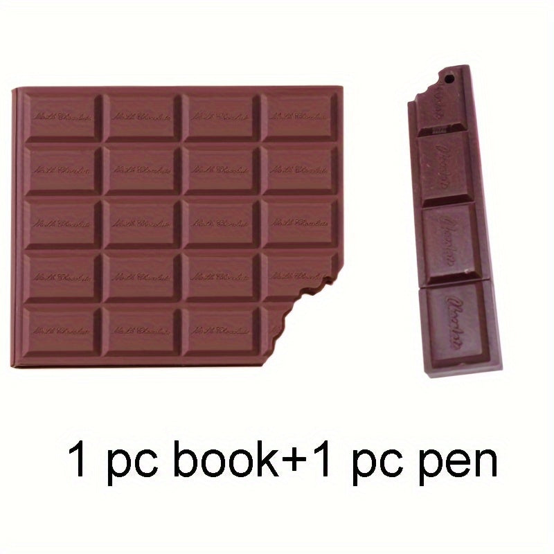 Set of 2 chocolate-shaped sticky note books with ballpoint pens, ideal for students. Portable and special-shaped design, perfect for back to school. Includes blank pages and kawaii