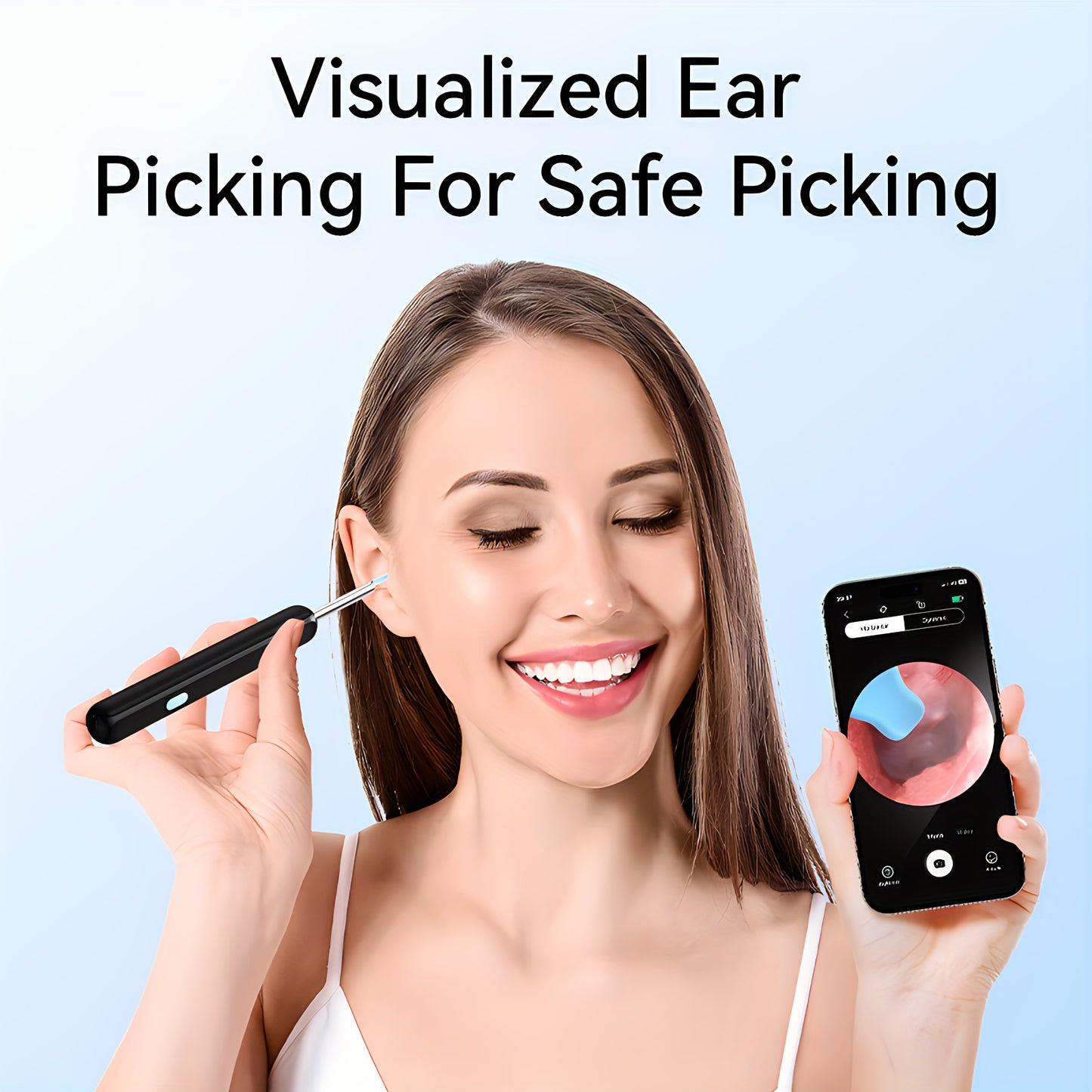 7-piece earwax removal kit includes camera, light, and 6 ear spoons. Rechargeable with lithium battery. Made with safe materials - no formaldehyde, metal, plastic, or silicone. Easy to use