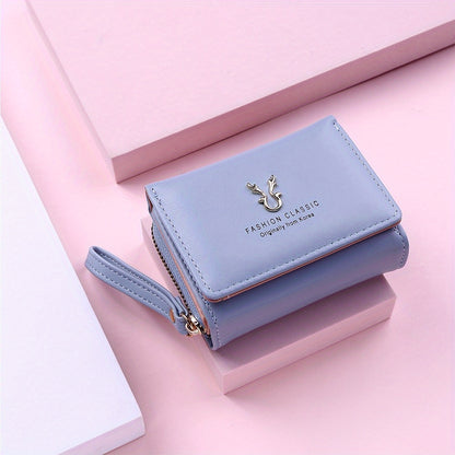 Women's versatile minimalist trifold short wallet with coin purse and credit card holder.