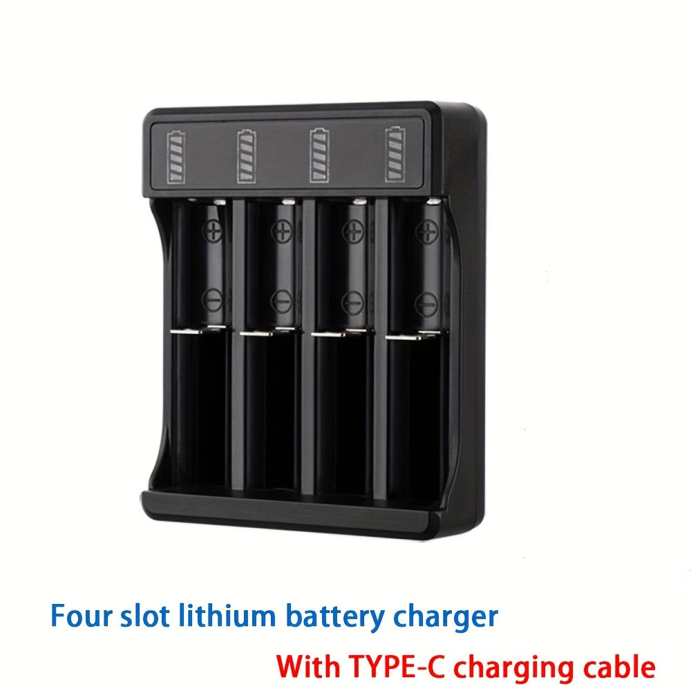 LED USB charger for 3.7V lithium batteries (10440, 14500, 18650), with quick charge and overcharge protection. Operating voltage ≤36V, battery not included.