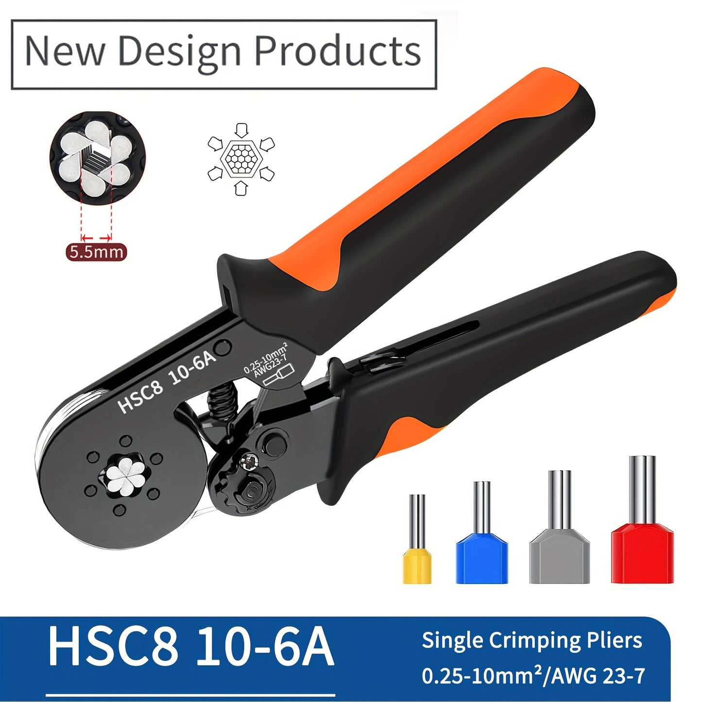 SANJIANG Hexagonal Crimping Tool HSC8 10-6: Adjustable strength, rust-resistant, comfortable metal handle.