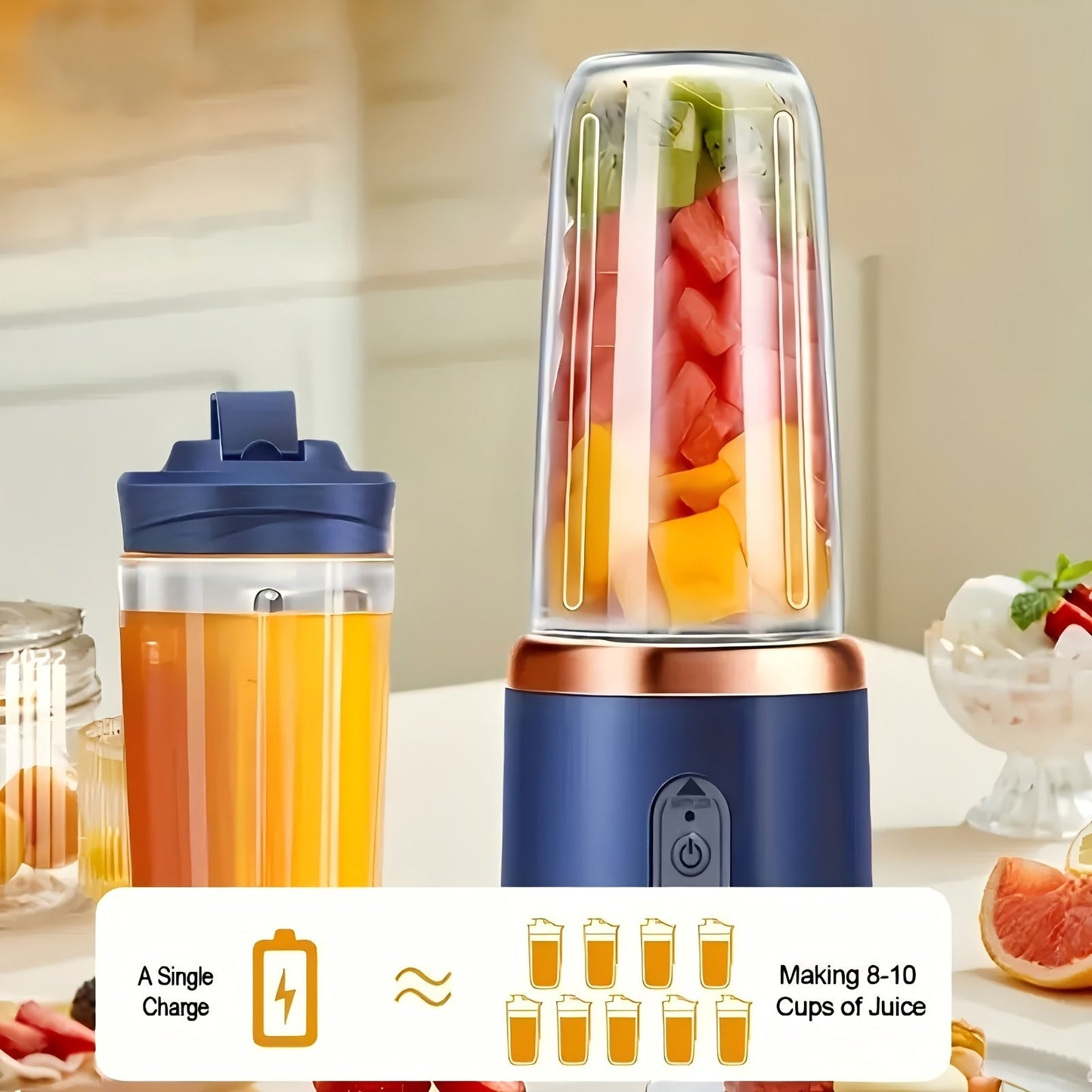 Compact Mini Blender with 1500mAh USB Rechargeable Juice Cup, Versatile Personal Blender perfect for Gift Giving on Thanksgiving, Christmas, Halloween, and New Year. Made from ABS material, Food-Safe and Ideal for use in Office, Camping, and Dining.