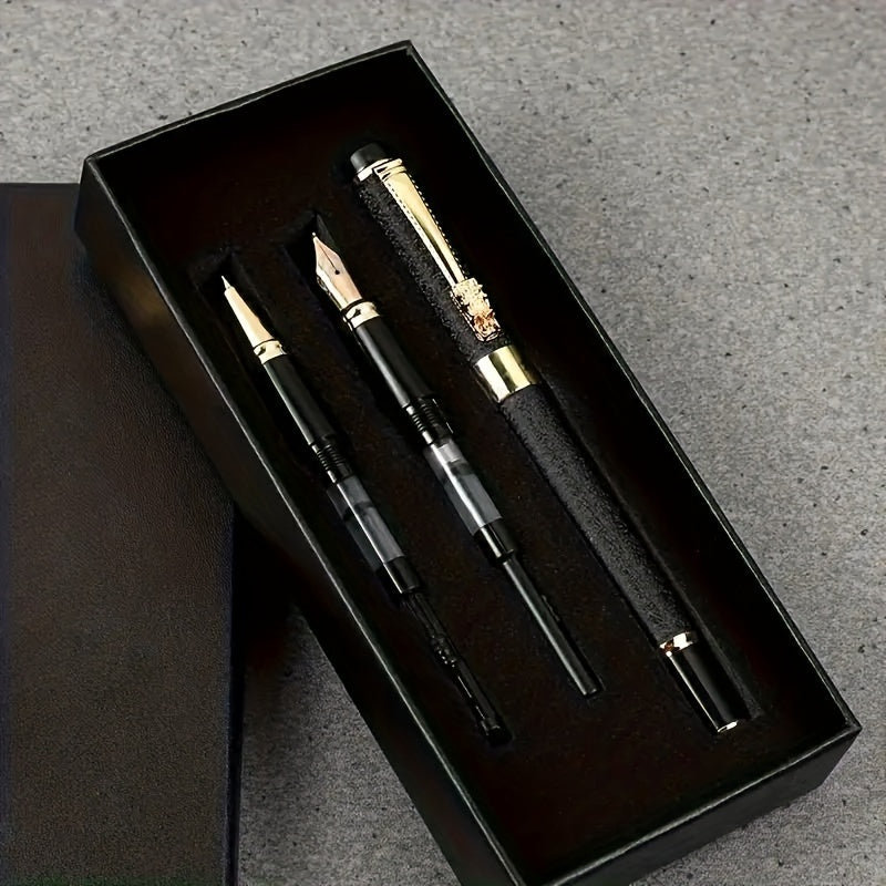 Luxury pen case set with ergonomic metal writing pens featuring medium rhodium plated tip and plastic material. Suitable for calligraphy practice and office use.