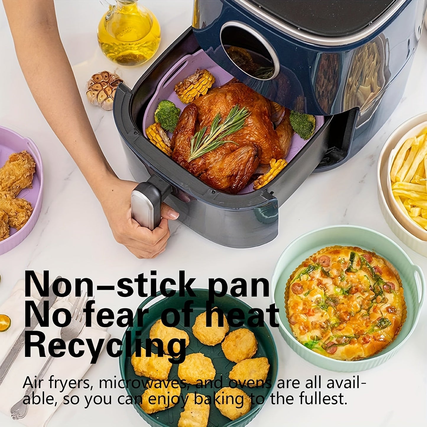 One 9-inch Silicone Air Fryer Liner: Reusable, Food-Grade, Non-Stick & Heat-Resistant up to 240°C. Easy to Clean Baking Tray for Healthier Cooking, Compatible with Oven & Air Fryer.