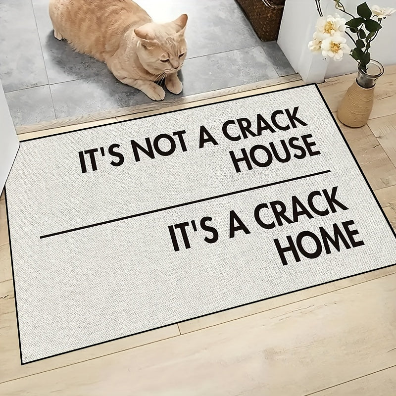 Non-slip machine washable polyester door mat with a white background and crackle home design. Perfect for indoor and outdoor use, this mat is suitable for bedrooms, rooms, hallways, courtyards, as well as photo props and gifts. Measuring 15x23 inches, it