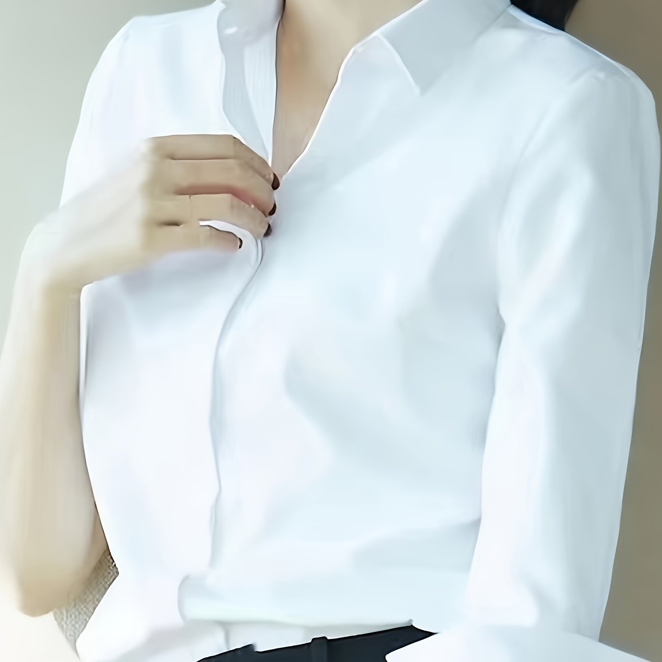 Women's white long sleeve shirt - perfect for career interviews and work; versatile for spring and autumn fashion.