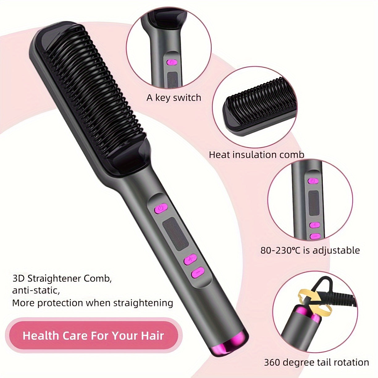 1pc Multifunctional Hair Straightener Comb with Negative Ion Technology, Type C Plug, Ideal Gift.