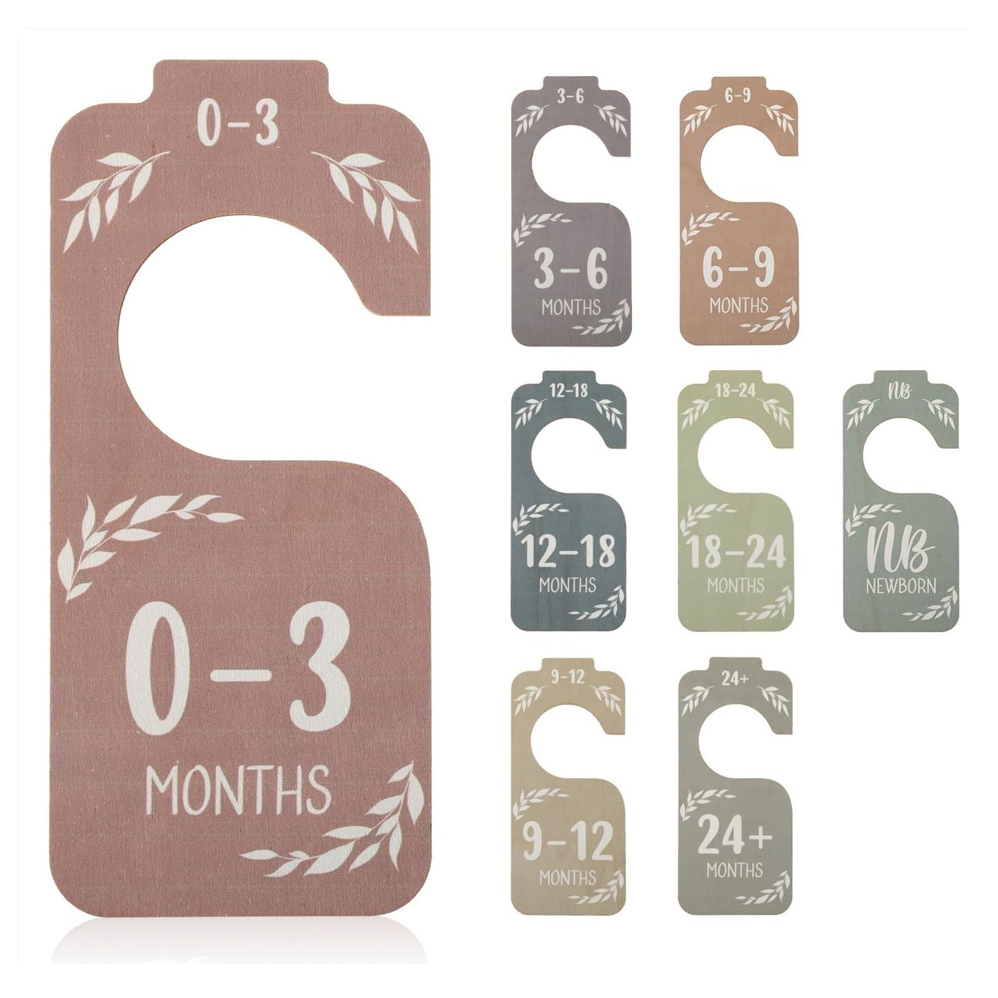 Set of 8 Wooden Baby Clothes Dividers for Organizing Baby's Closet - Double-Sided Hanger Organizer Spanning from Newborn to 24 Months for a Beautiful Nursery Decor