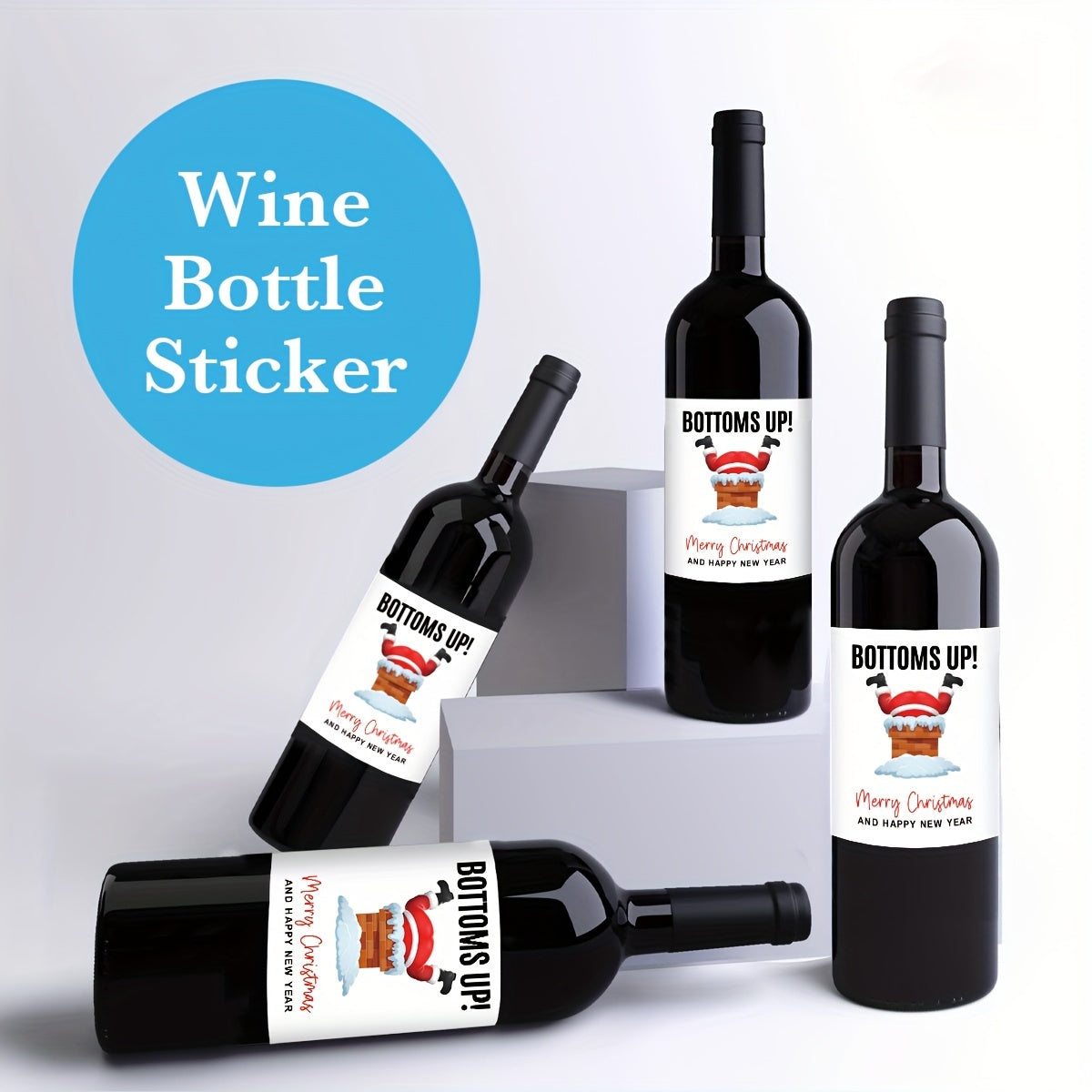 6 Christmas wine bottle labels for a fun holiday gift, available in white, red, and black.