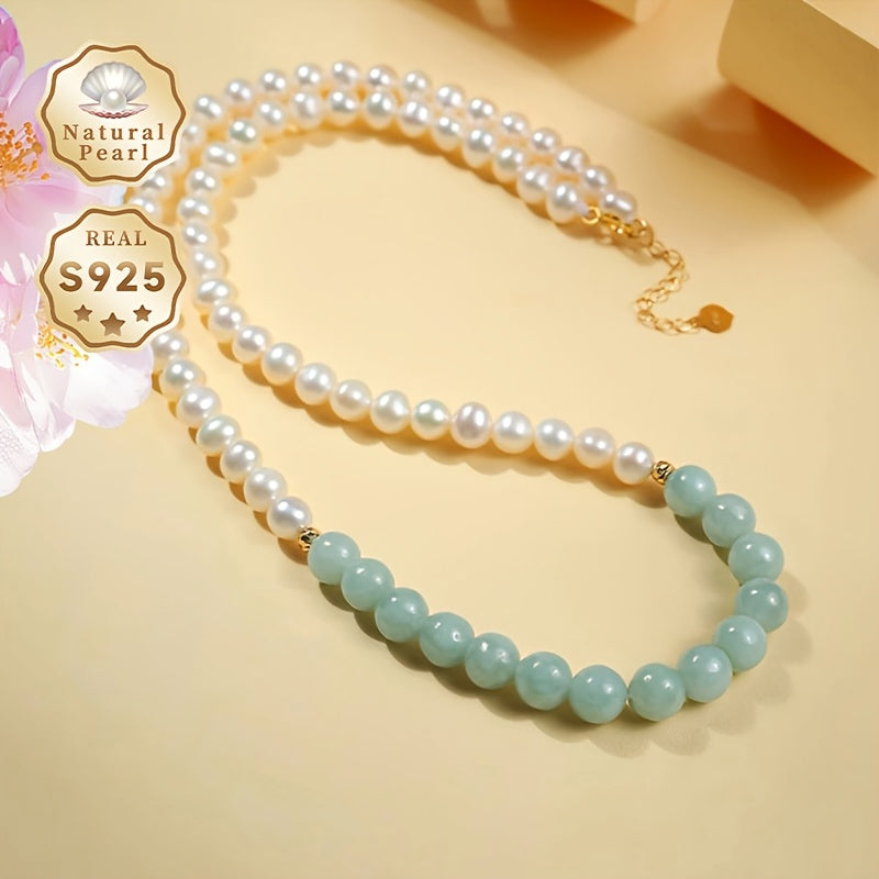 Elegant MUFAN Women's Fashion Pearl Necklace with Natural Freshwater Pearls (5-6mm) in S925 Silver. Adjustable Length and Vintage Style, Perfect for Daily Wear and Gifting. Includes Gift Box and Ideal for June Birthdays.