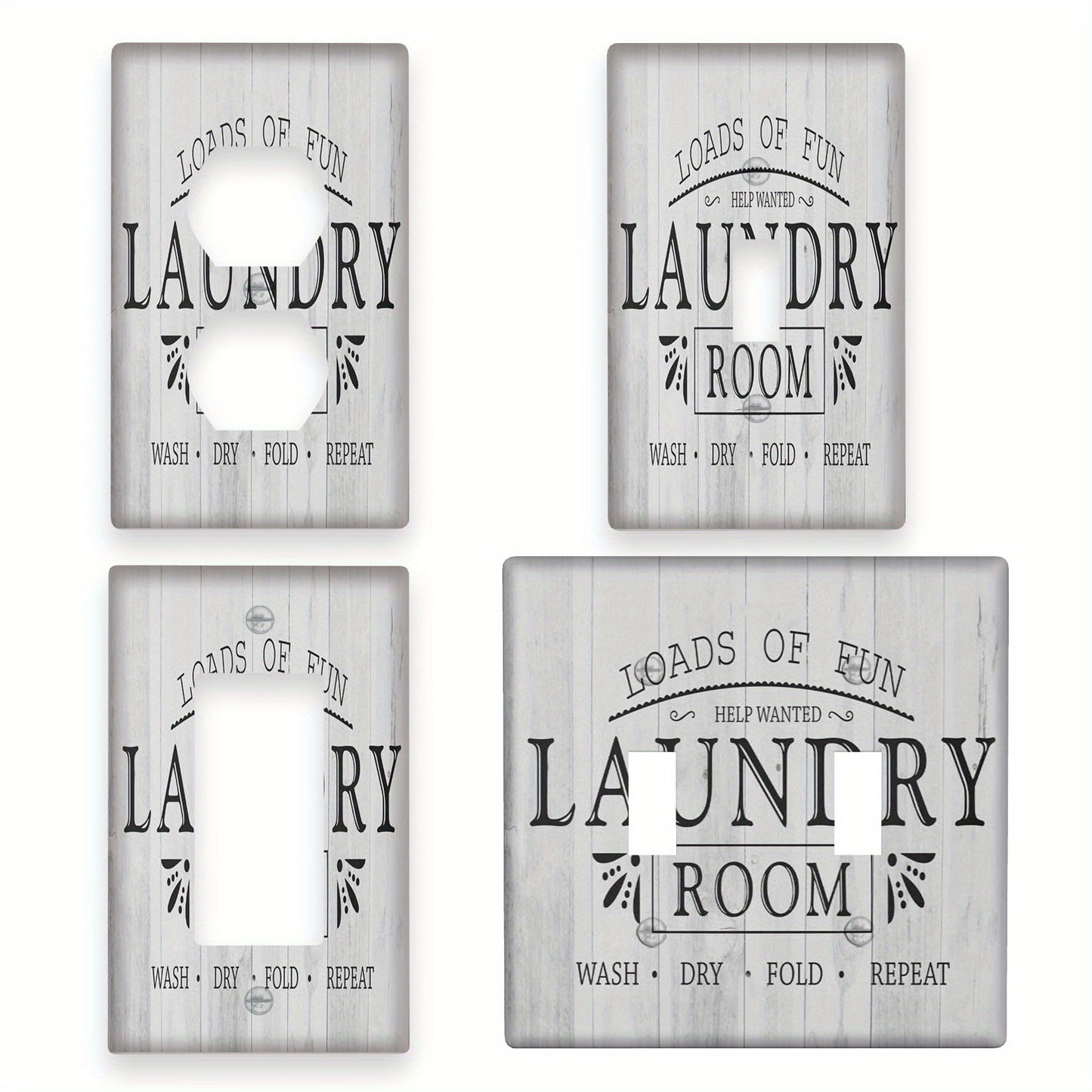 Retro-style wall plate for laundry room with easy installation, no batteries required. Ideal for bedroom and kitchen décor.