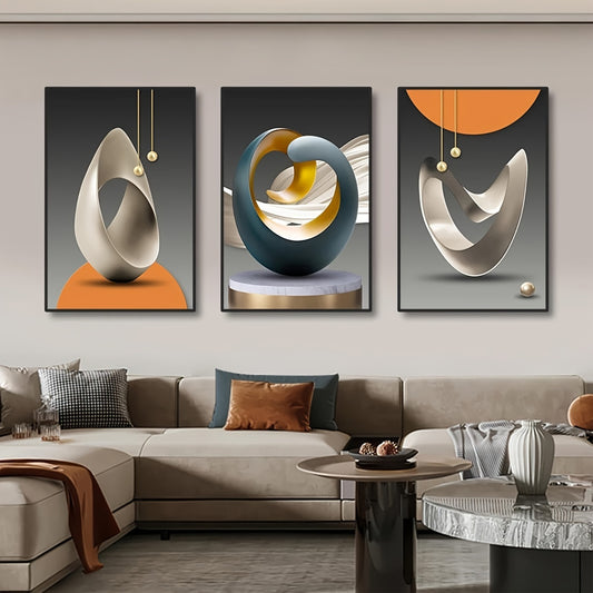 Set of 3 modern canvas posters, abstract geometric wall art for various rooms, no frames included.