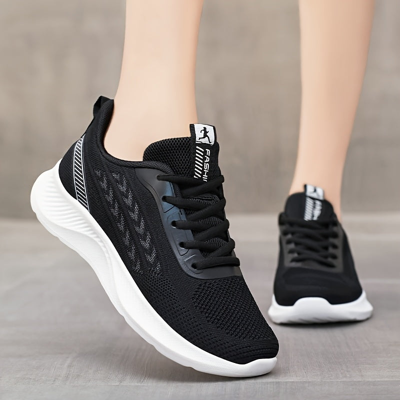 Breathable mesh running shoes for women with lightweight design, lace-up closure, fabric upper, and PU sole.