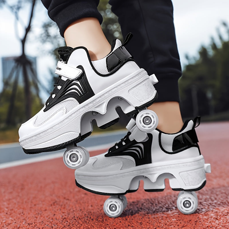 Boy's trendy skate shoes with detachable wheels and non-slip fastener