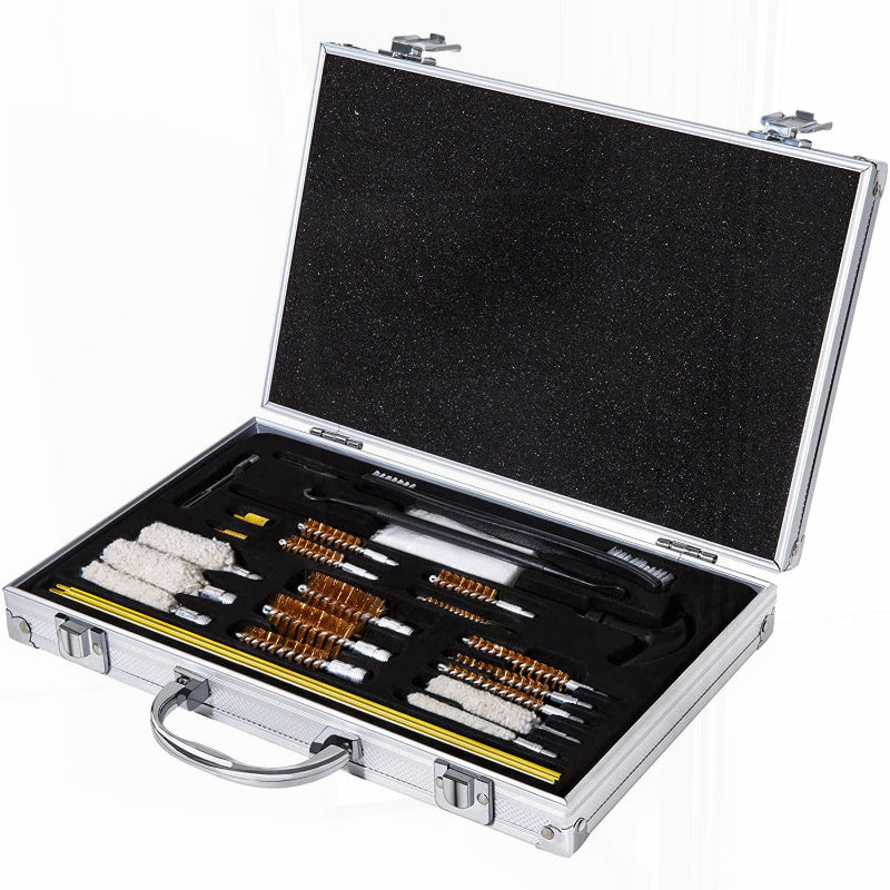 ProFire Gun Cleaning Kit - A high-quality outdoor firearm maintenance set made from durable plastic. Includes swabs, a wooden box, and an aluminum case. No electricity required, perfect for use on patios and walls.