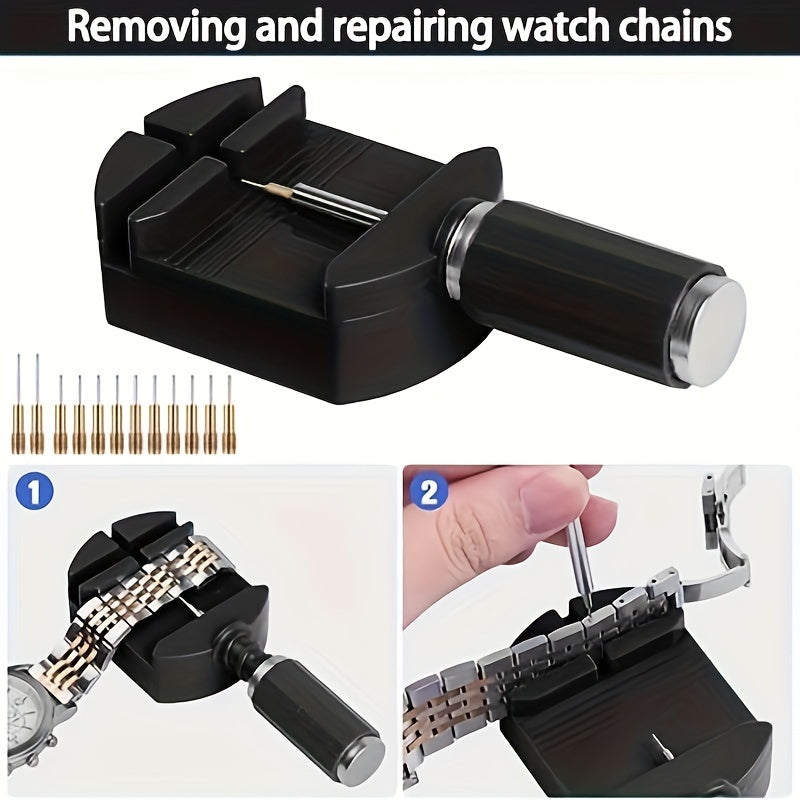 Watch Link Removal Tool Kit, 16 pieces, for Adjusting Watch Bands and Bracelets, includes Watch Pin Pusher, Hammer, and Watch Pins.