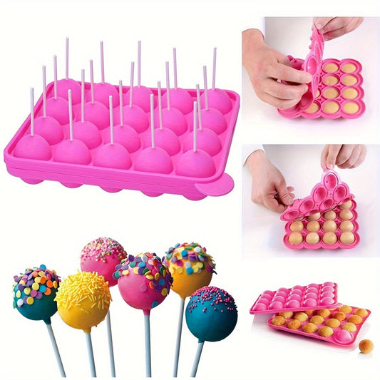 Silicone Lollipop Mold with 20 cavities and sticks included - Ideal for making Cake Pops, Chocolate Treats, and Candy, also suitable for Chocolate Molding