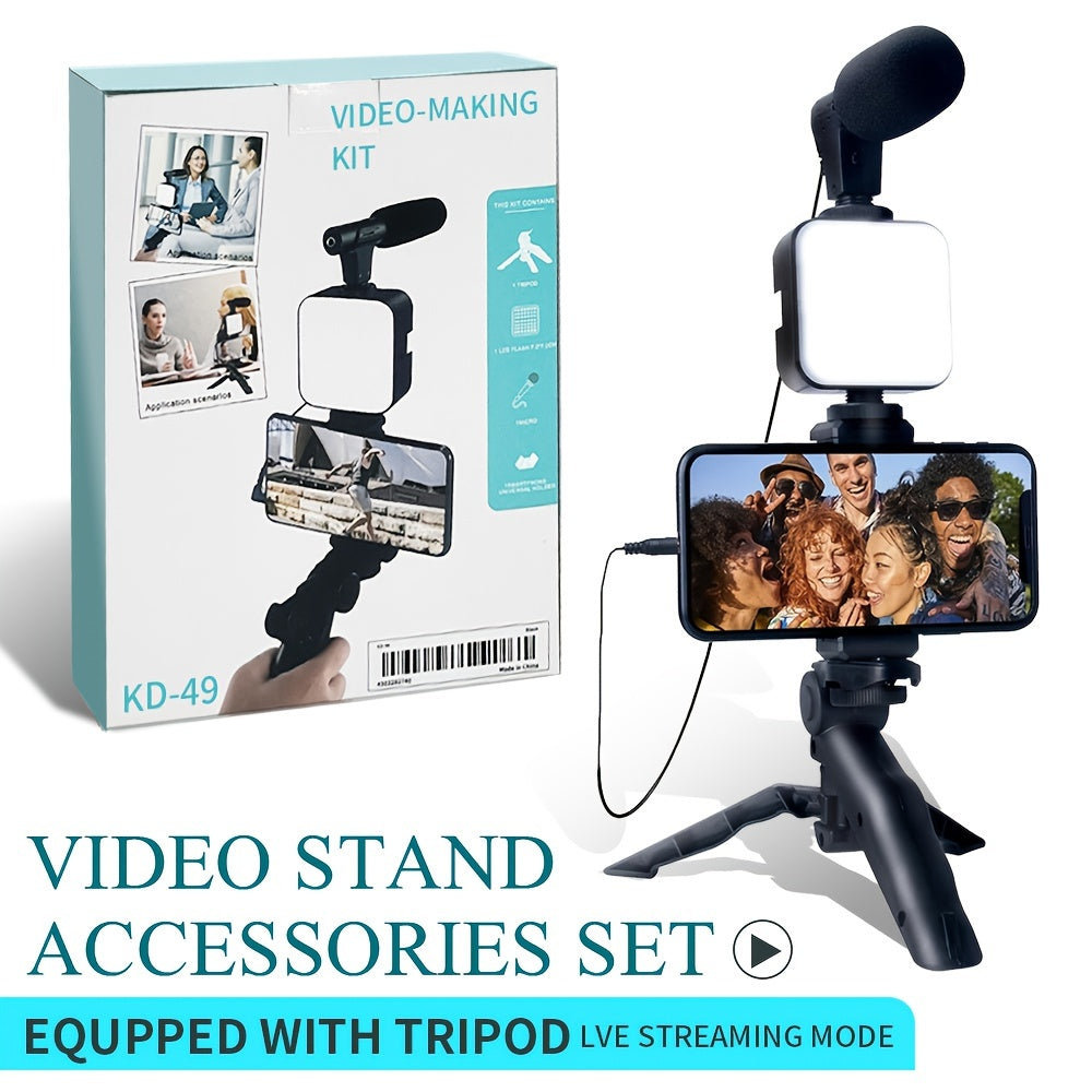 New entry-level VLOG mobile shooting kit with fill light bracket, selfie beauty, LED lighting, and handheld frame stabilizer.