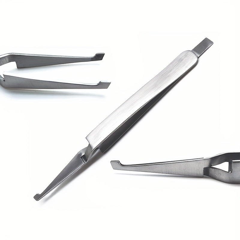 Durable stainless steel tweezers for precise placement.