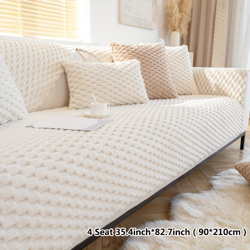 Modern sofa slipcover is stylish and pet-friendly, non-slip for all seasons, fits single to four-seater sofas, machine washable, includes square cushion, backrest, and armrest.