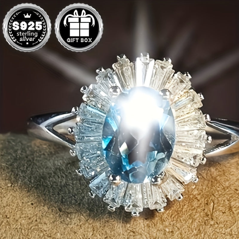 925 Sterling Silver-da ajoyib ko'k oval topaz pandant halqa, rasmiy tadbirlar va norasmiy kiyimlar uchun ideal