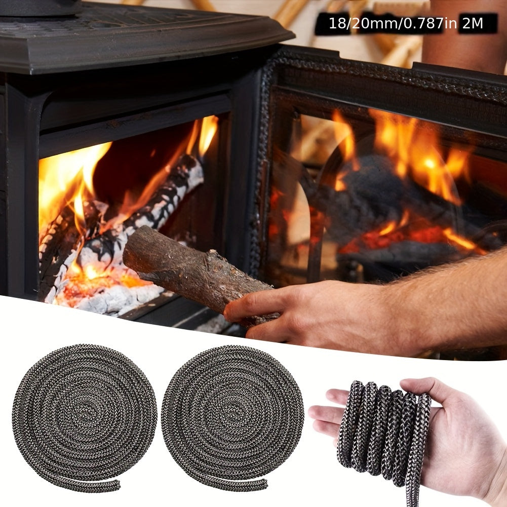 Fireproof sealing rope for high temperature applications in fireplaces, furnaces, and furnace doors, measuring 18/20MM in black color.