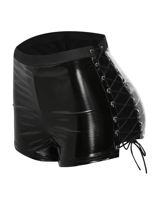 Seductive women's PU lace-up shorts and lingerie for cosplay.