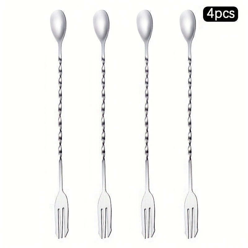 1/2/4pcs stainless steel stirring spoons, perfect for coffee and milk tea shops. A long bar spoon for mixing cocktails and other beverages, essential bar accessories for kitchen supplies.