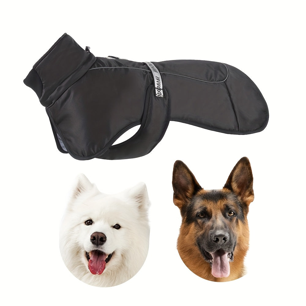 Waterproof and windproof jacket with cozy fleece lining for dogs of all sizes.