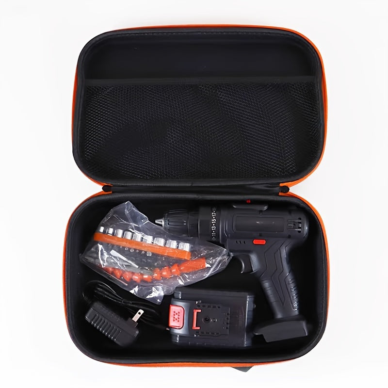 Durable EVA tool bag in black with orange zipper, perfect for organizing electric drill and grinder accessories. Portable design for on-the-go maintenance.