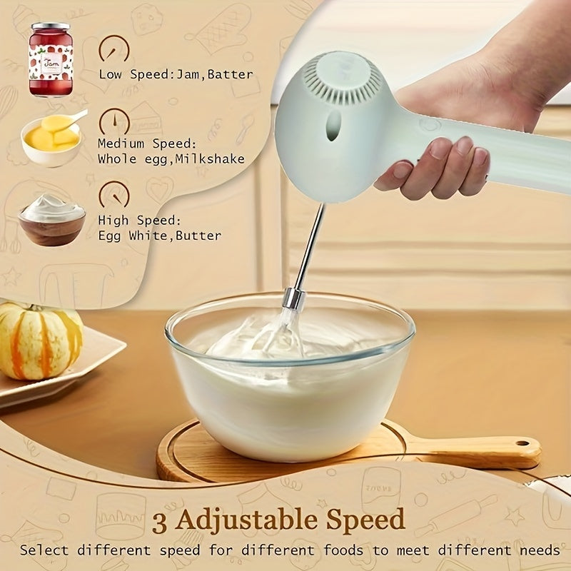 Rechargeable electric eggbeater and whisk for home bakers and professionals, cordless and portable, perfect for cakes, cookies, muffins, and more.