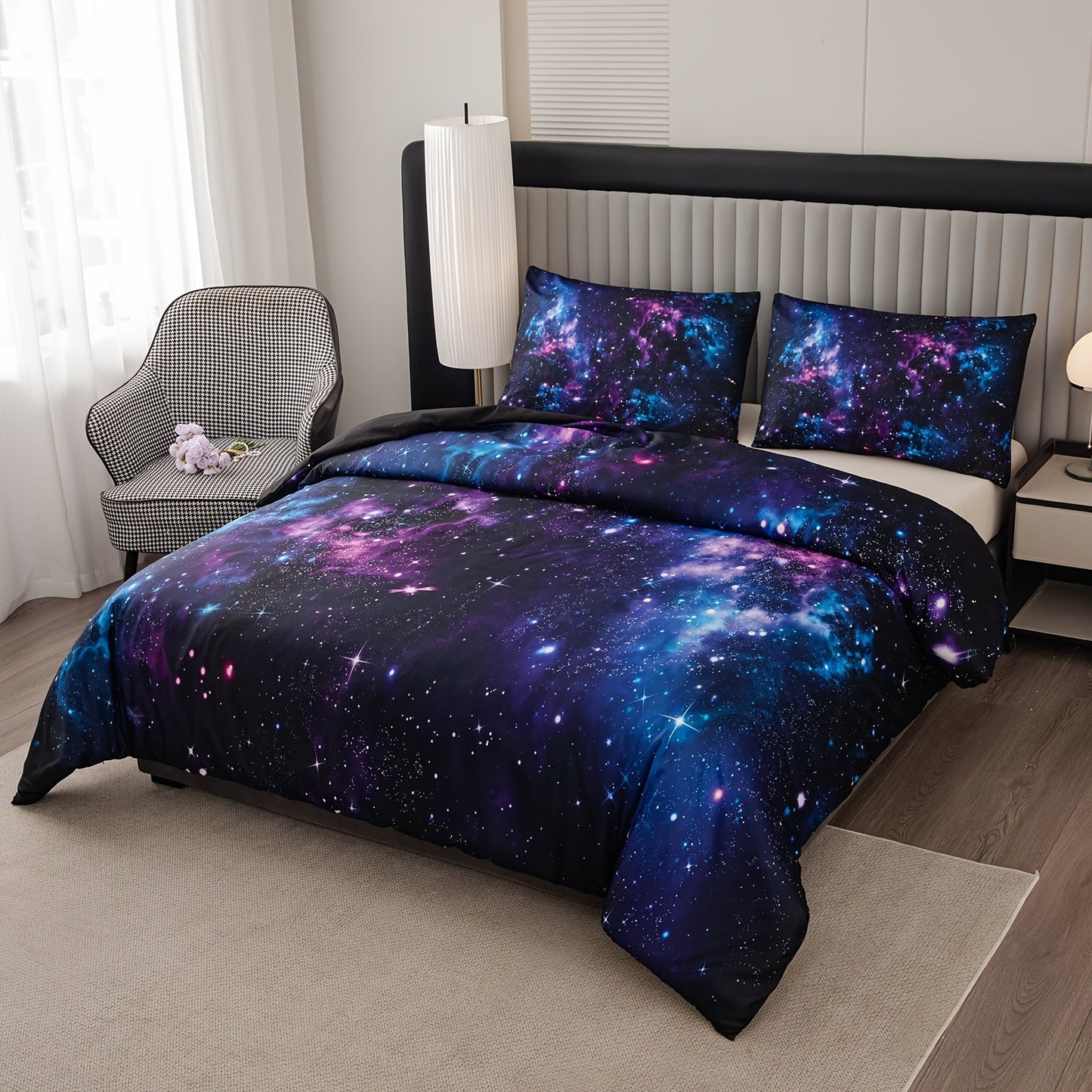 Set of 2/3 Soft and Comfortable Purple Star Galaxy Print Duvet Covers - Machine Washable Microfiber Bedding for Bedroom and Guest Room (Includes 1 Duvet Cover and 1/2 Pillowcase, Duvet Insert Not Included)