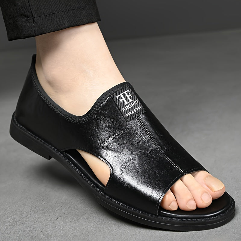 Men's Fashion Sandals 2025 Summer Collection feature a casual street style slip-on design with a solid color microfiber synthetic upper, faux inner, and rubber sole. They are lightweight