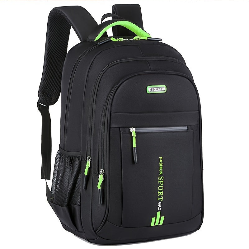 Waterproof travel backpack with large capacity and durable nylon material. Features adjustable straps, multi-compartments, and suitable for both business and school use. Color: black. Ideal