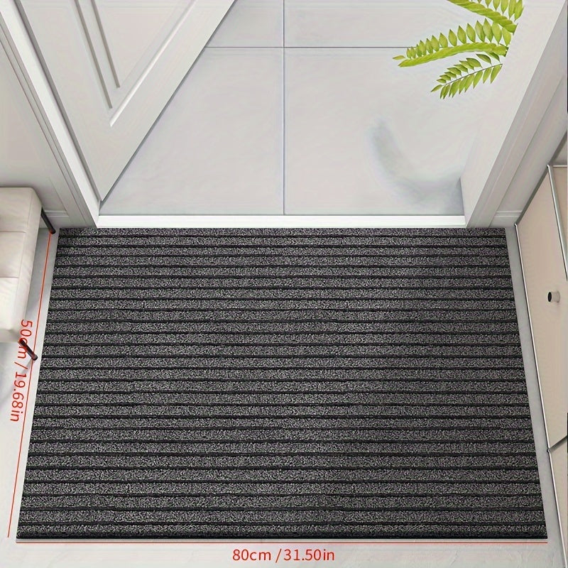 This durable and dust-resistant floor mat features a striped design, making it a stylish addition to any outdoor entrance or front porch. The waterproof and non-slip material ensures safety, while the mat's durability and easy-to-clean qualities make it