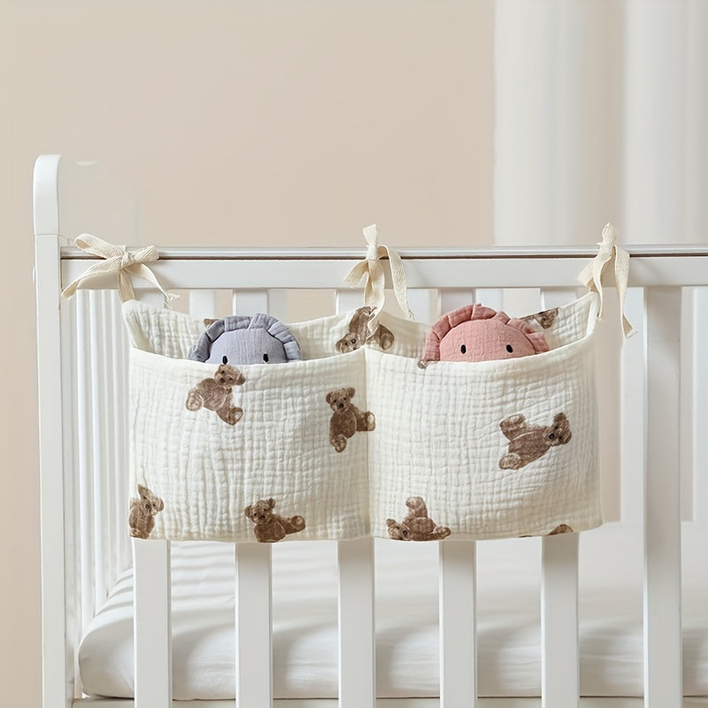 This versatile storage bag made of pure cotton features double layers for extra storage. It can be used as a bedside organizer, toy bag, stroller hanging bag, or bottle holder. With a festive print, it makes a perfect Easter, Halloween, or Christmas gift