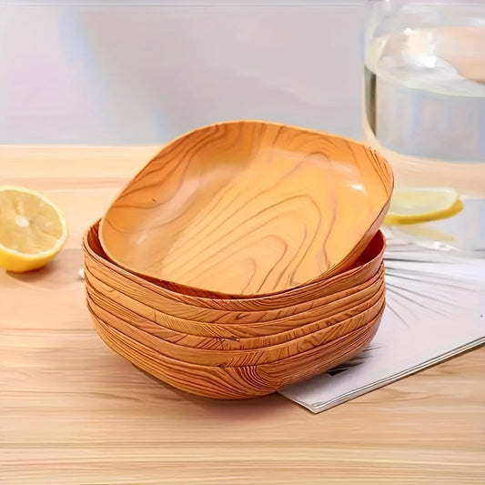 Home Use 6-Piece Set of Plastic Snack Dessert Fruit Bowls with Creative Wood Grain Design, Food-Safe Kitchen Serving Dish Collection