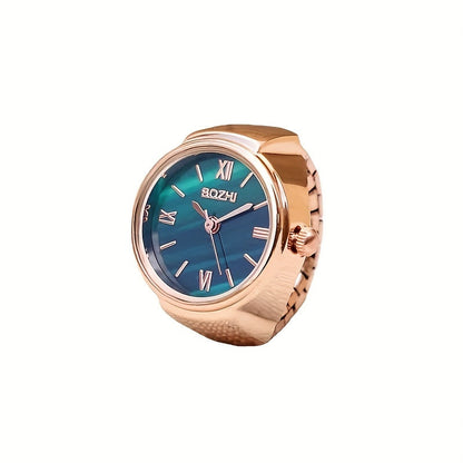 Stylish Green Mini Watch Creative Ring - Fashionable Alloy Shell Finger Watch for Men and Women, Perfect Gift for Trendy Individuals