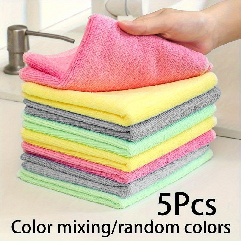 Pack of 5/10 Microfiber Kitchen Towels - Durable and Absorbent Cleaning Cloths, Non-Greasy Dish Wipes for Reusable Use. Ideal for Various Household Tasks in Kitchen, Bathroom, Living Room, and Glass & Floor Cleaning.