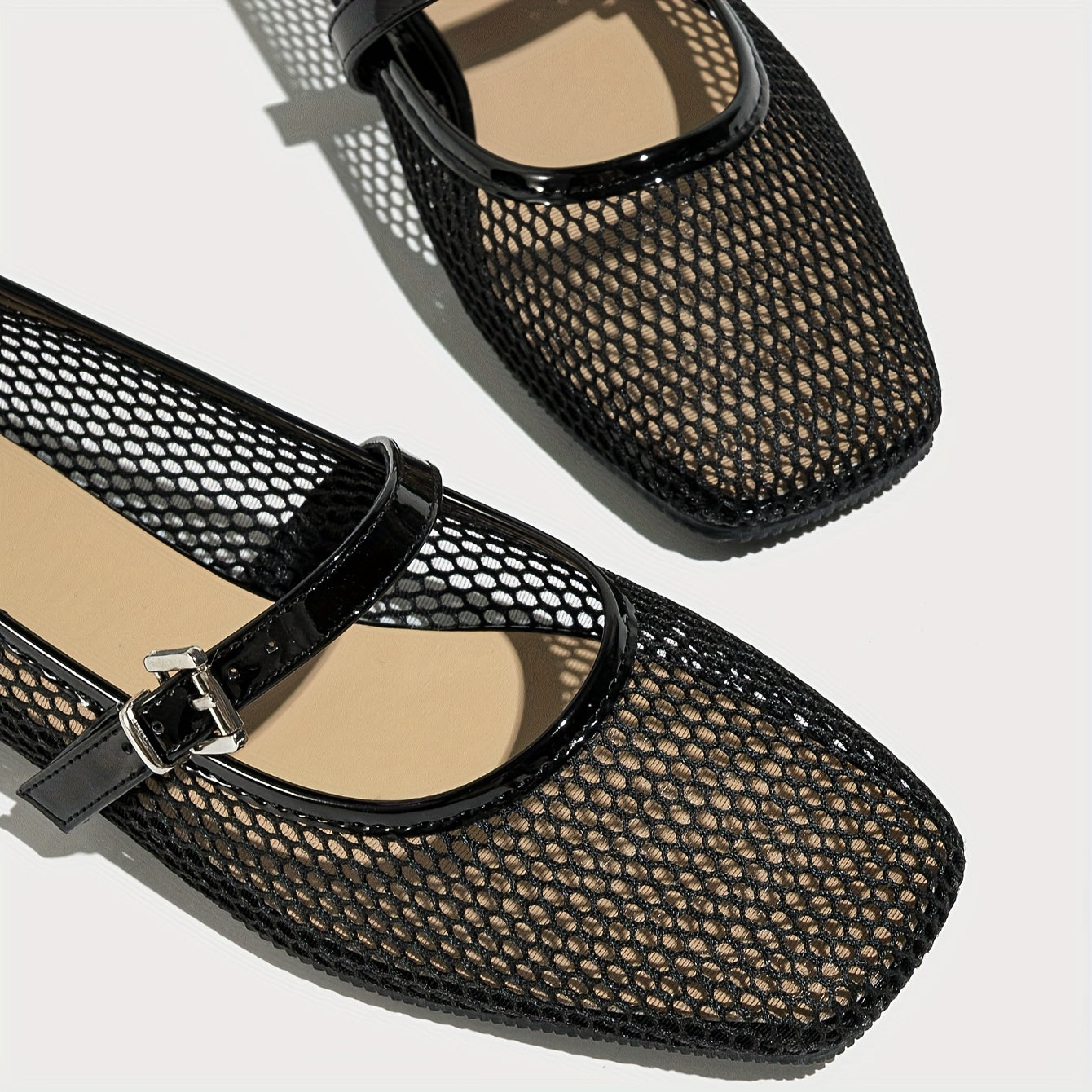 Breathable women's mesh ballet flats with casual square toe design and soft sole for comfort.