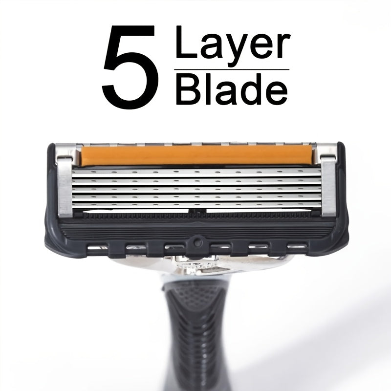 Silvery 5-layer Knife Holder with 12 Heads, Men's Manual Shaver, Classic shaving tool for daily use, washable and reusable blade, suitable for all skin types.