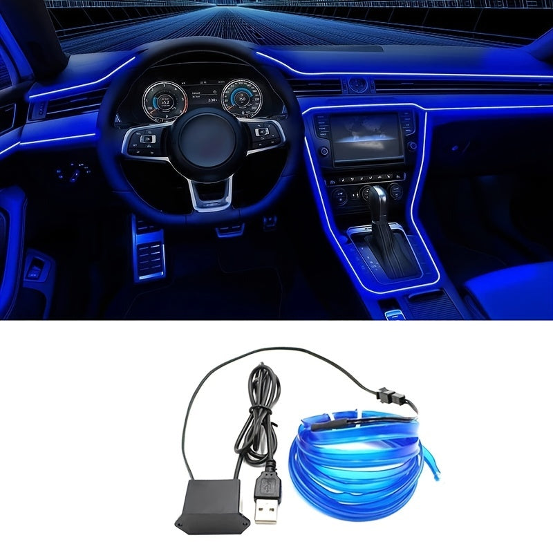 Blue LED car interior lighting strip without battery, can be flexibly installed, adding neon light decoration to your car.